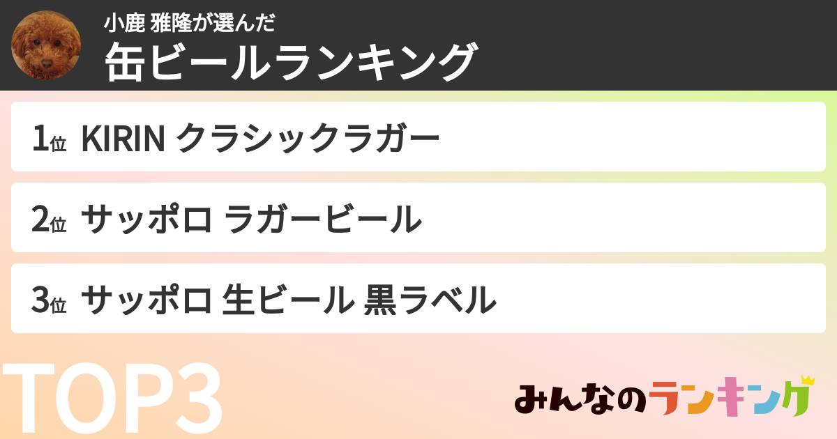 小鹿 雅隆さんの「缶ビールランキング」