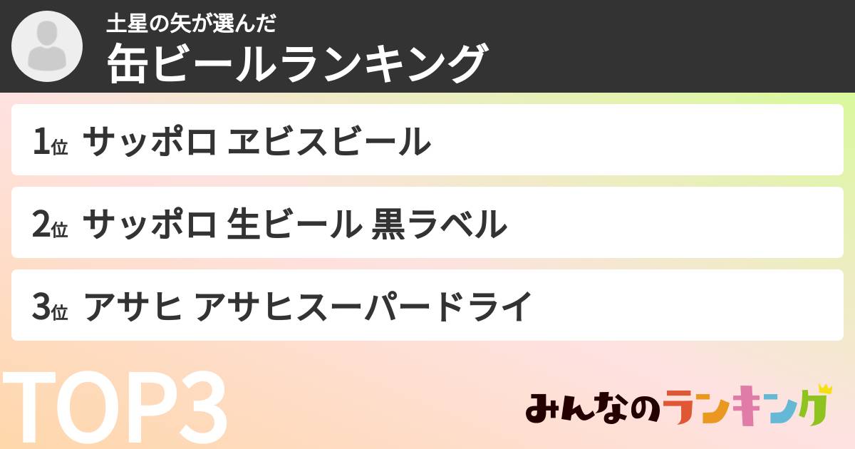 土星の矢さんの「缶ビールランキング」