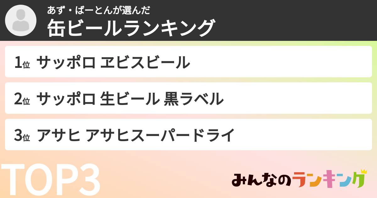 あず・ばーとんさんの「缶ビールランキング」