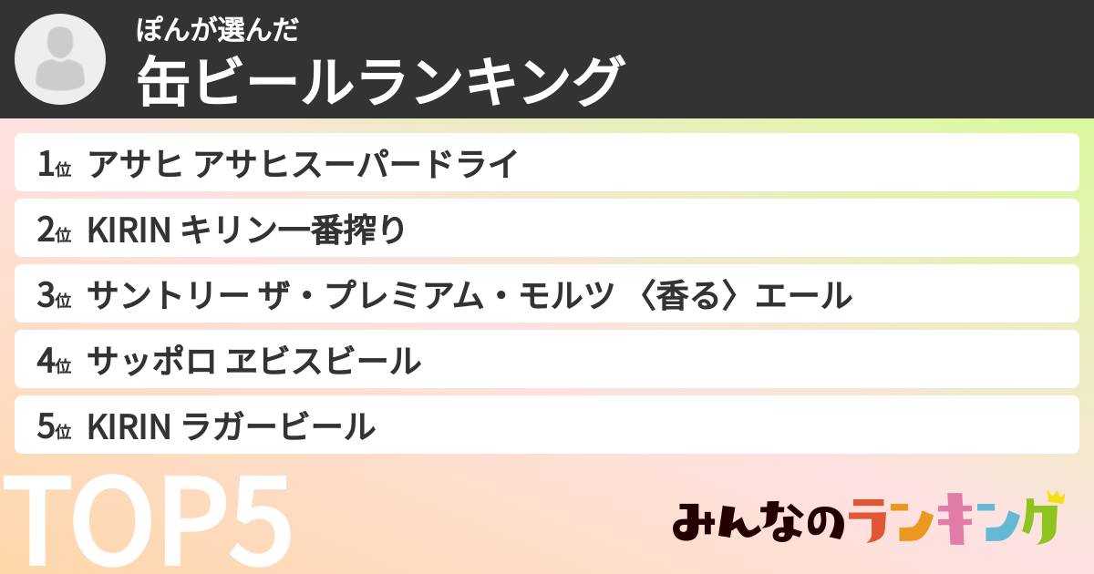 ぽんさんの「缶ビールランキング」