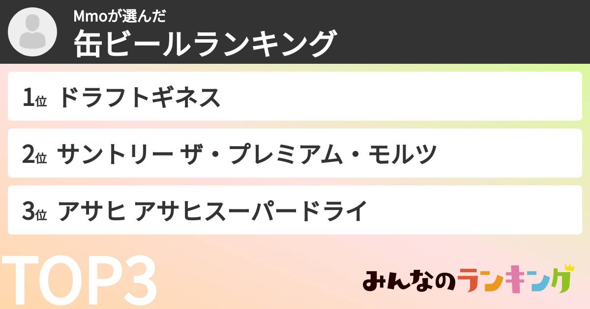Mmoさんの「缶ビールランキング」