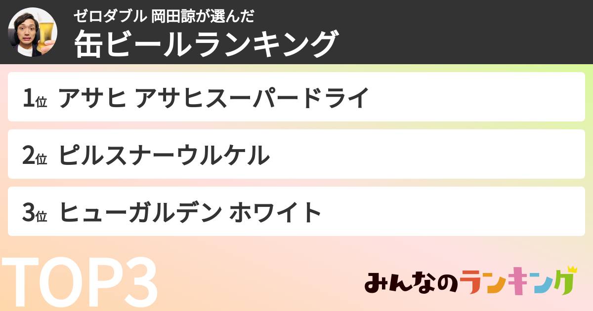 ゼロダブル 岡田諒さんの「缶ビールランキング」