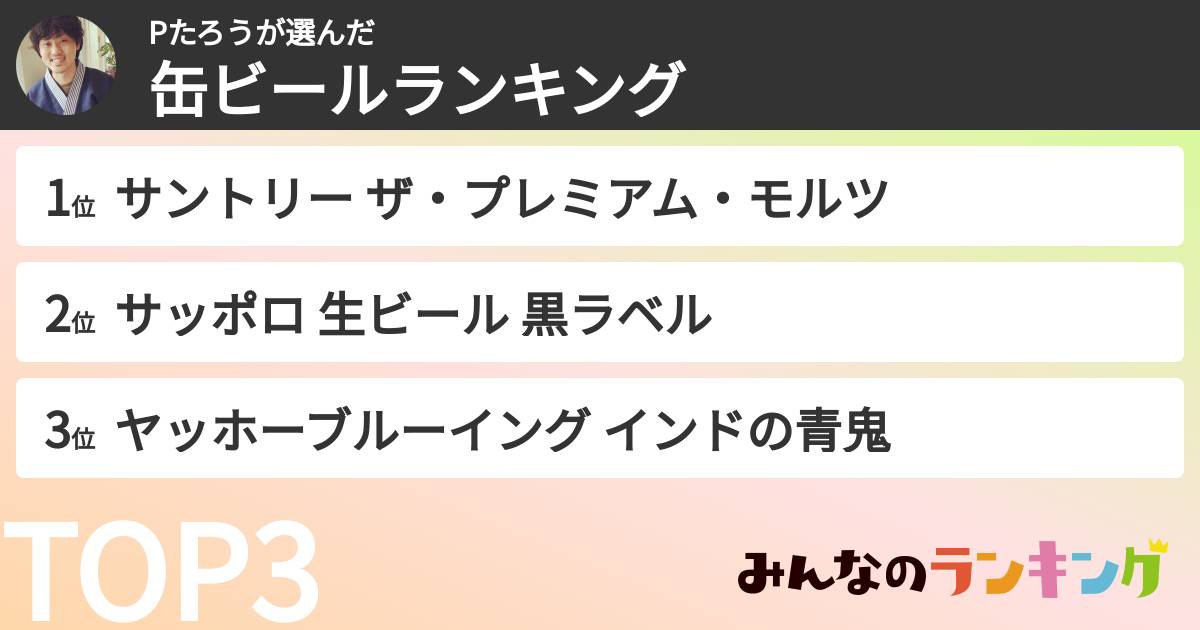 Pたろうさんの「缶ビールランキング」