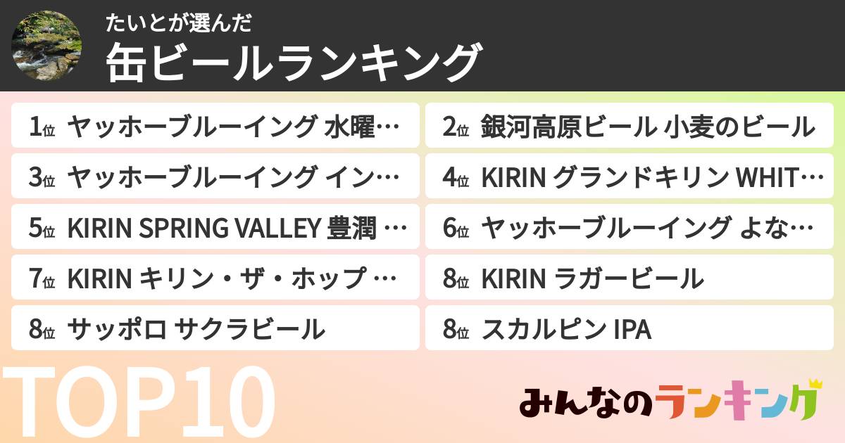 たいとさんの「缶ビールランキング」