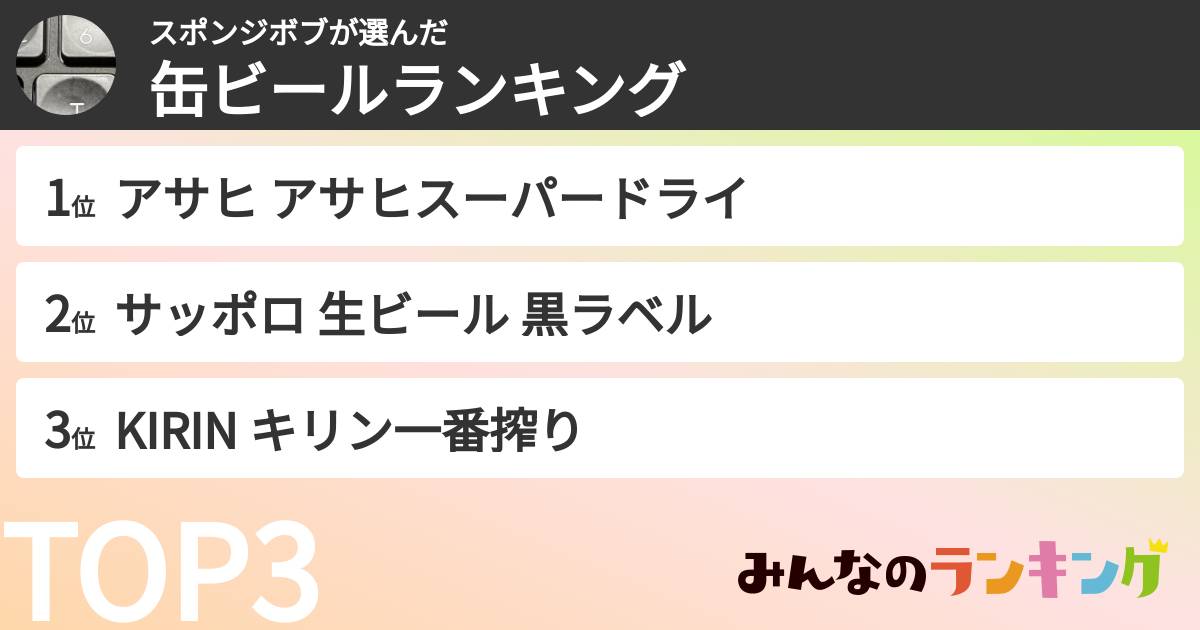 スポンジボブさんの「缶ビールランキング」