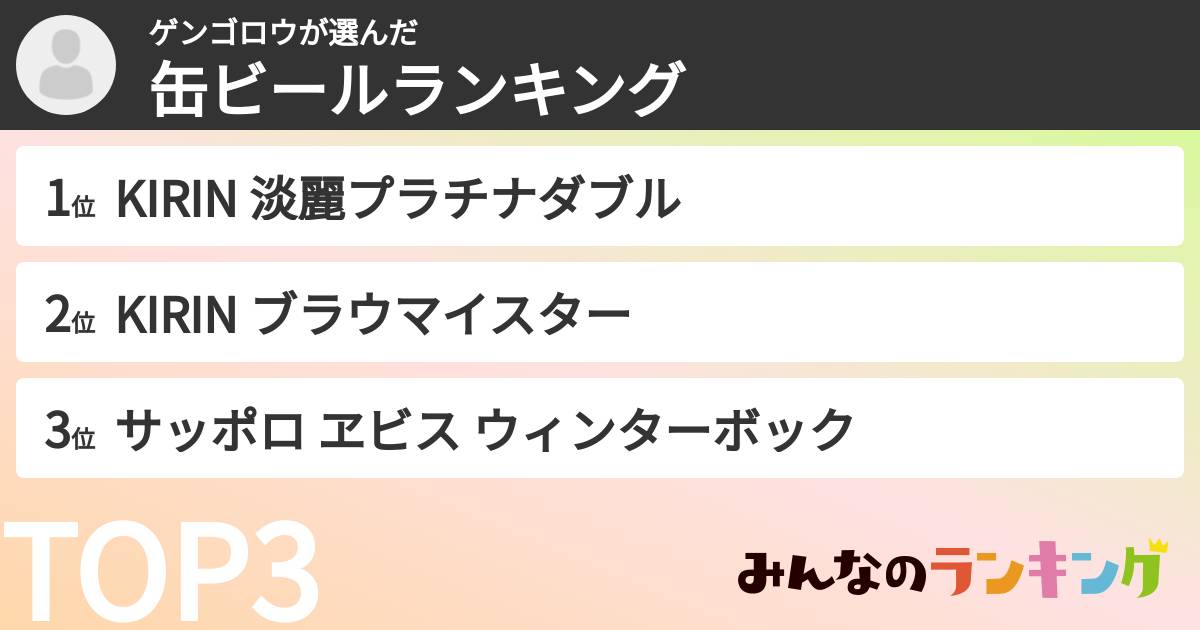 ゲンゴロウさんの「缶ビールランキング」