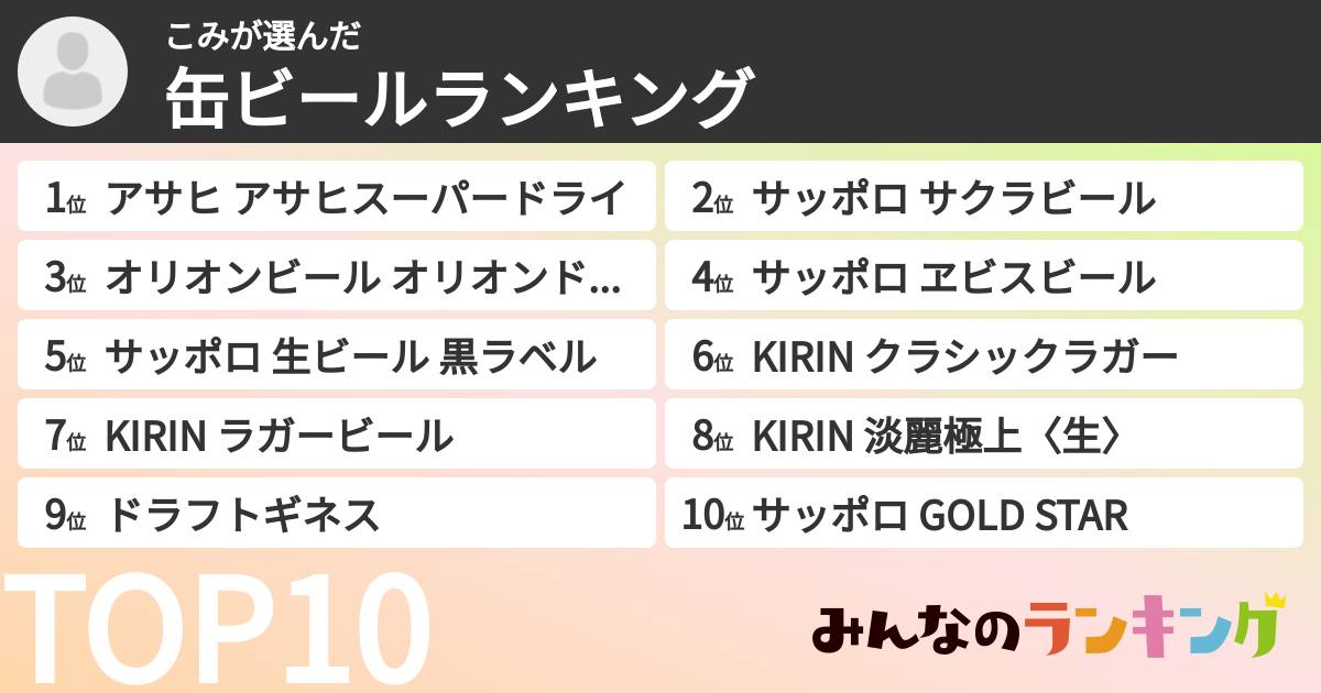 こみさんの「缶ビールランキング」