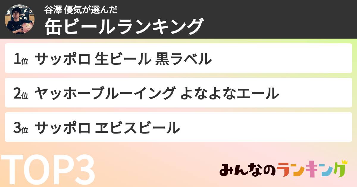 谷澤 優気さんの「缶ビールランキング」