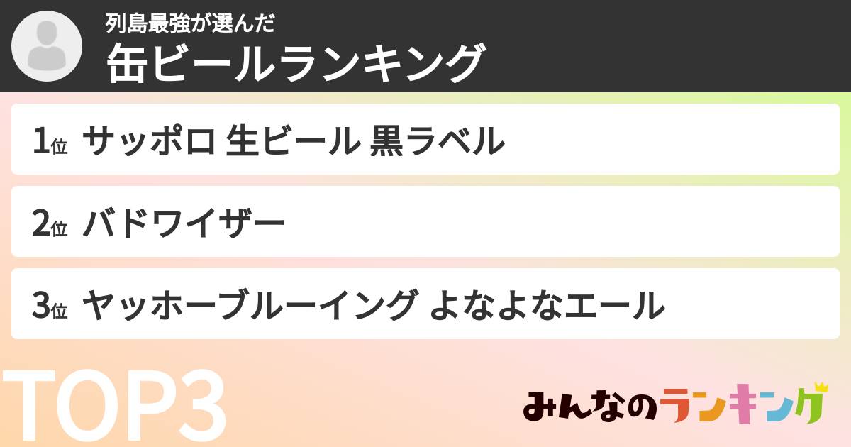 列島最強さんの「缶ビールランキング」