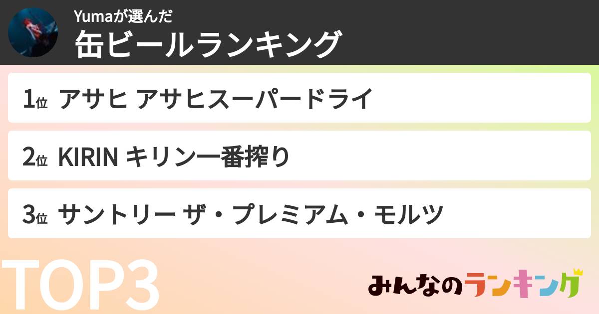 Yumaさんの「缶ビールランキング」