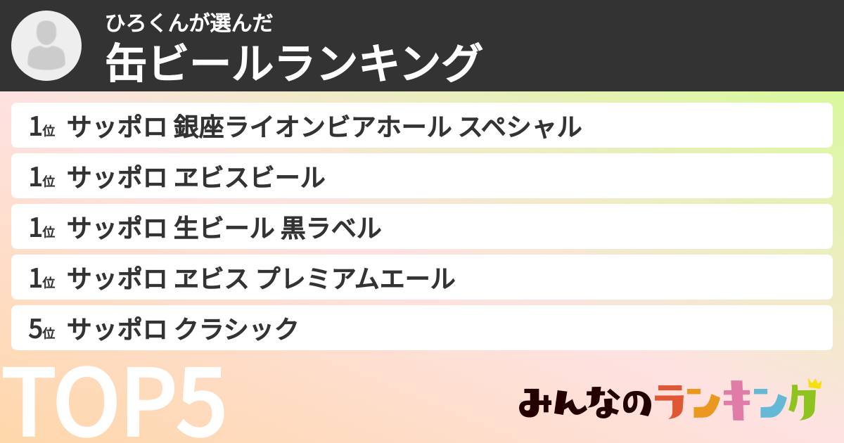 ひろくんさんの「缶ビールランキング」