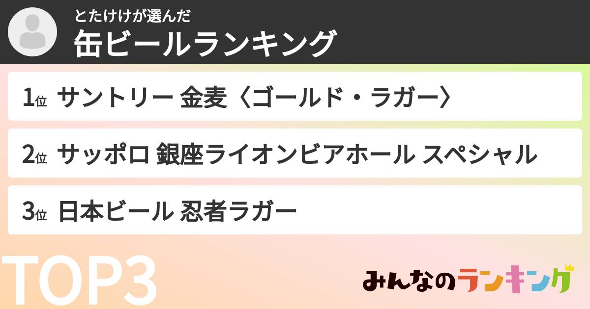とたけけさんの「缶ビールランキング」