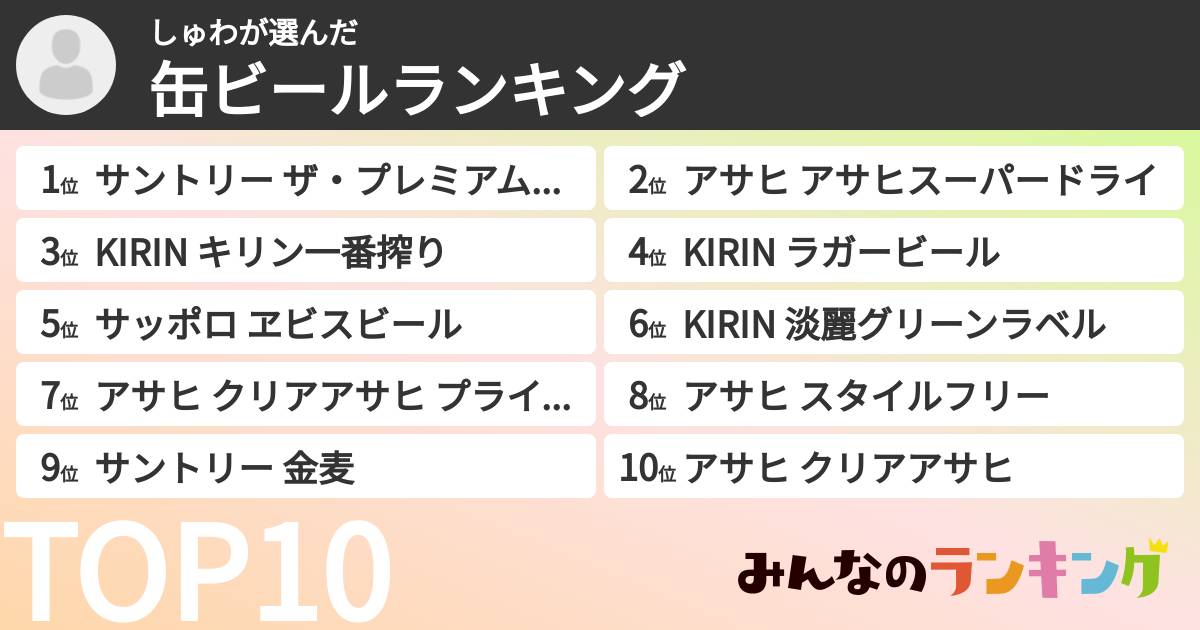 しゅわさんの「缶ビールランキング」