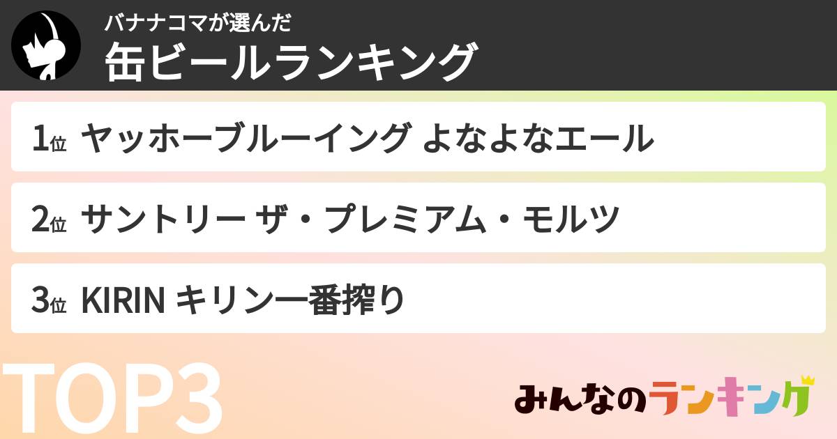 バナナコマさんの「缶ビールランキング」