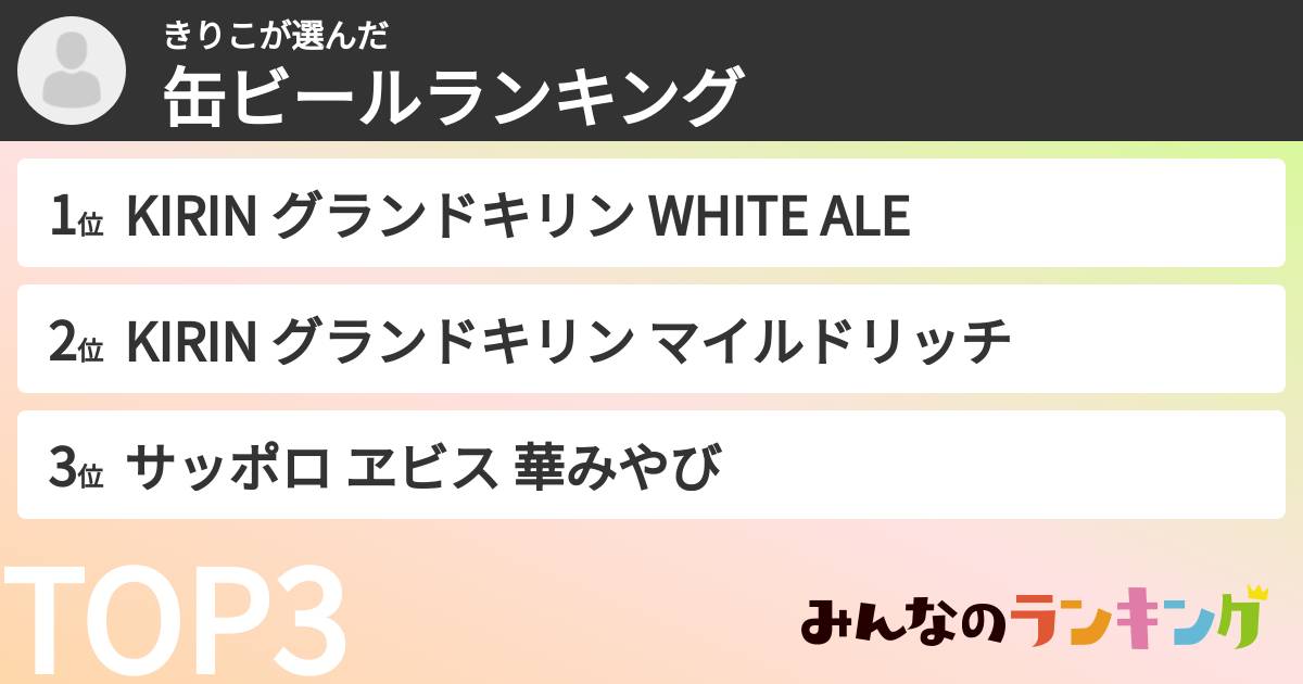 きりこさんの「缶ビールランキング」