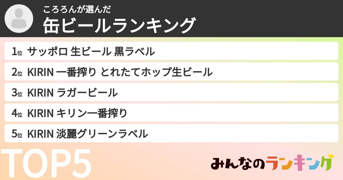 ころろんさんの「缶ビールランキング」