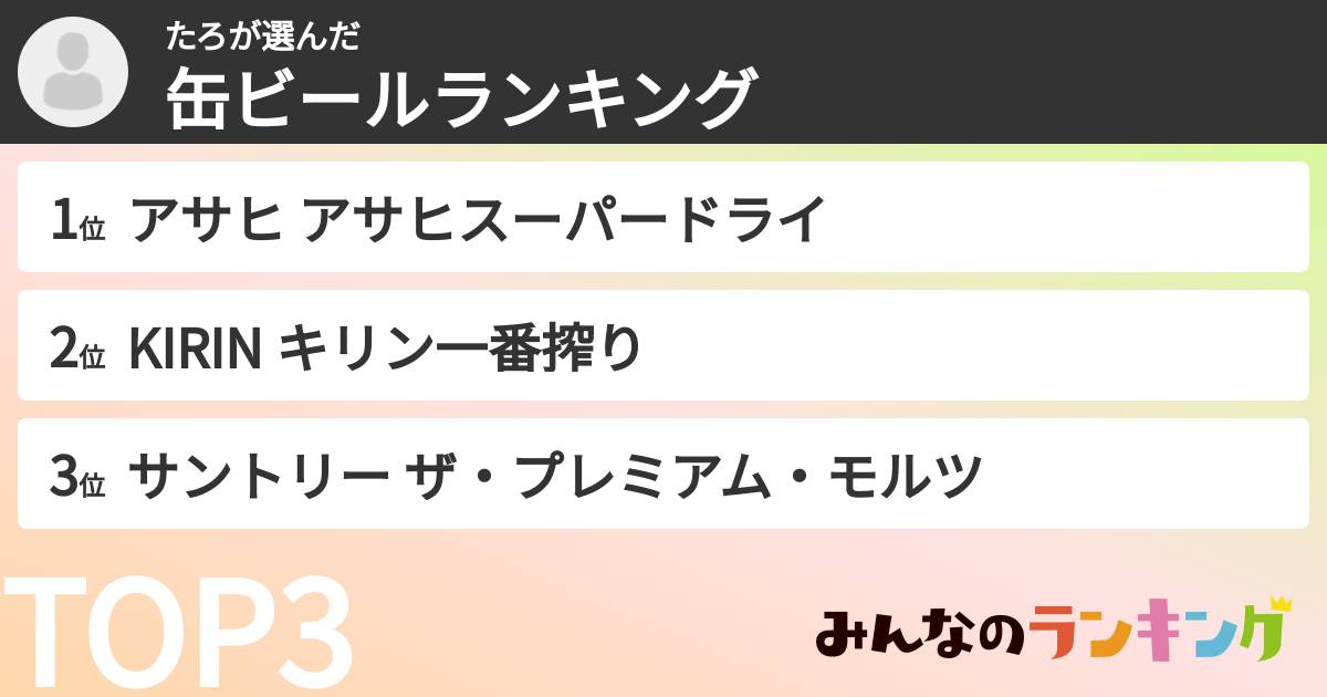 たろさんの「缶ビールランキング」