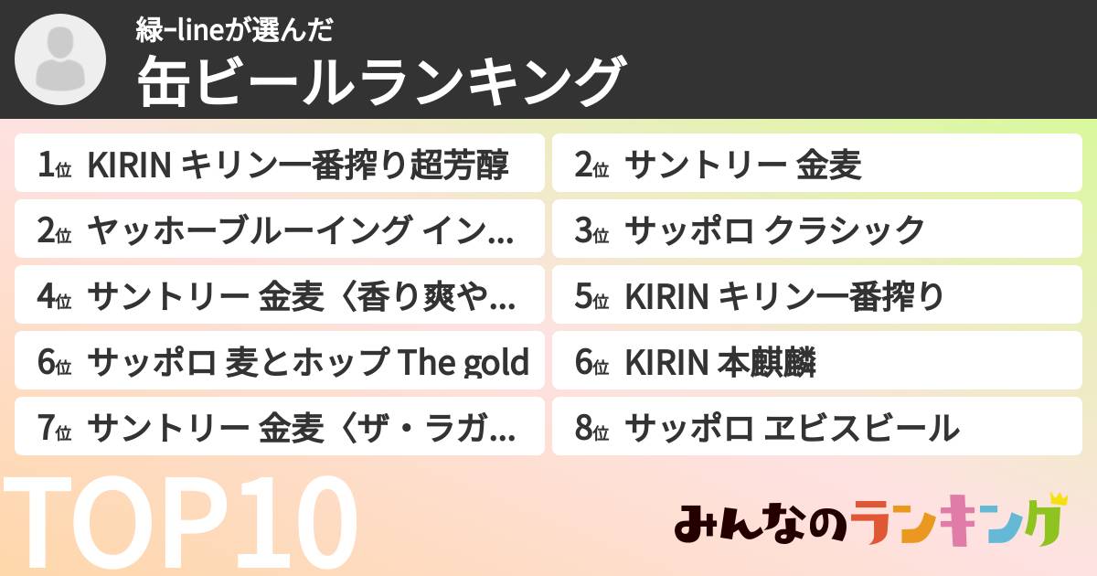 緑ｰlineさんの「缶ビールランキング」