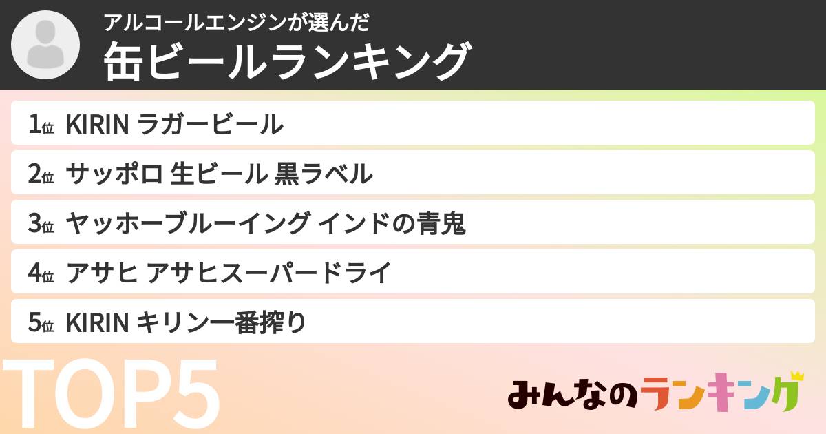 アルコールエンジンさんの「缶ビールランキング」
