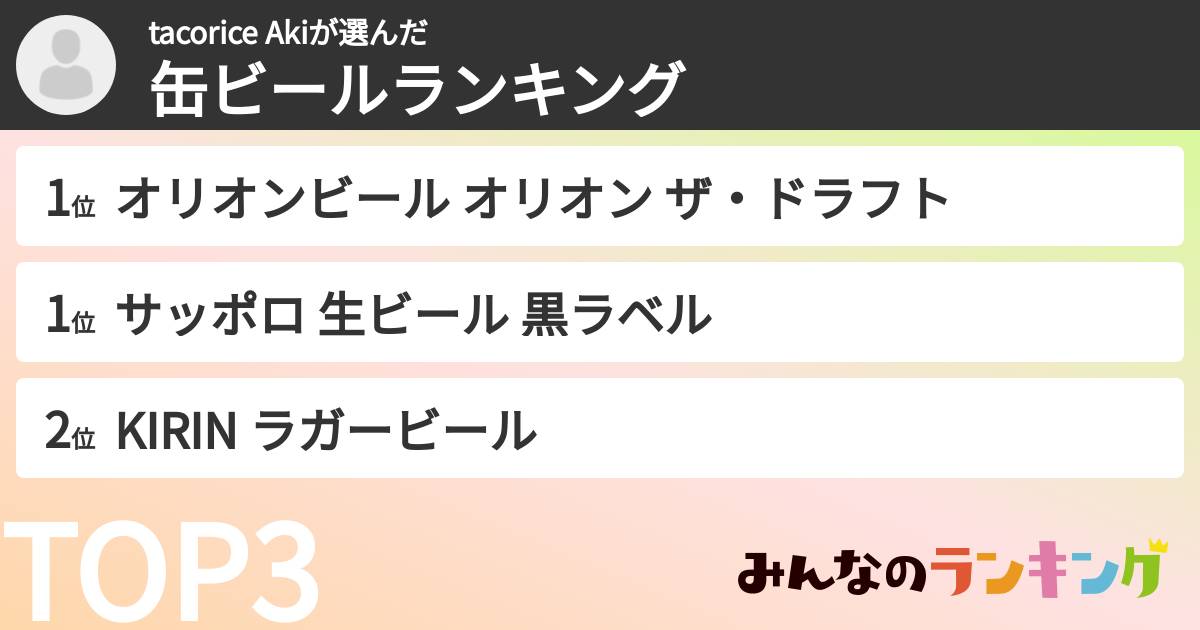 tacorice Akiさんの「缶ビールランキング」
