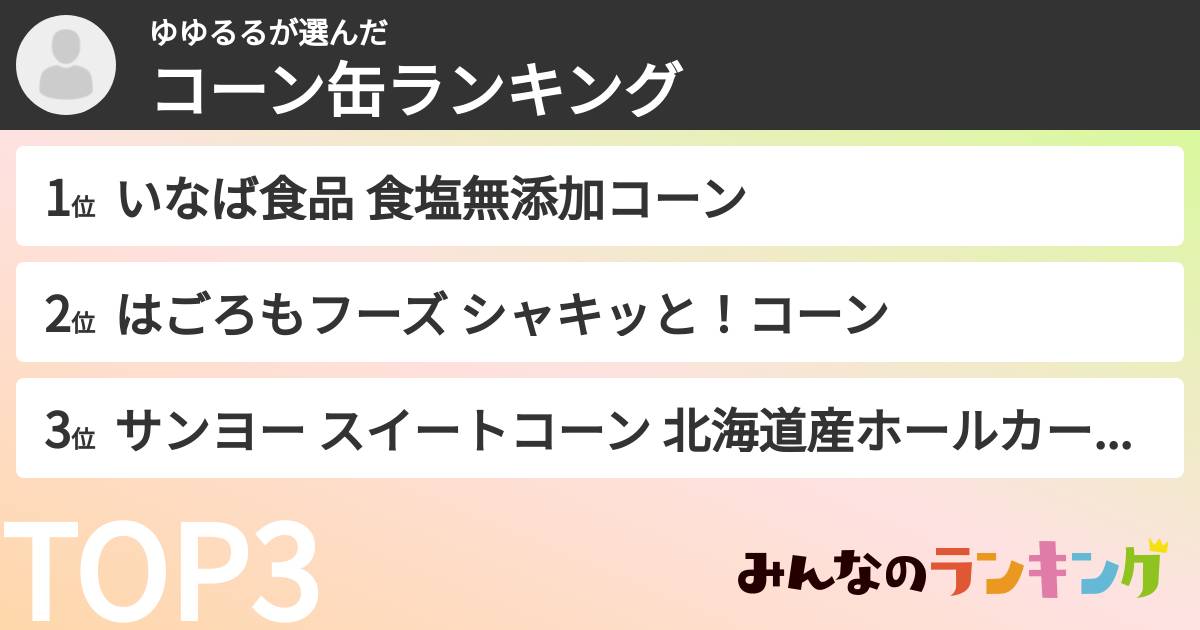 ゆゆるるさんの「コーン缶ランキング」