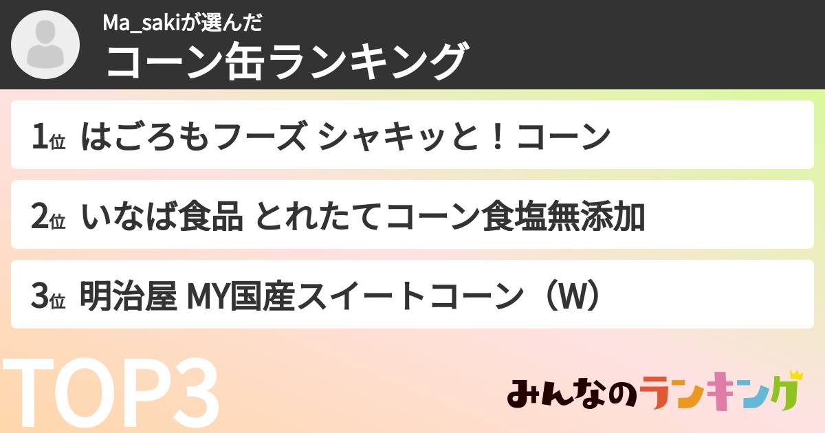 Ma_sakiさんの「コーン缶ランキング」