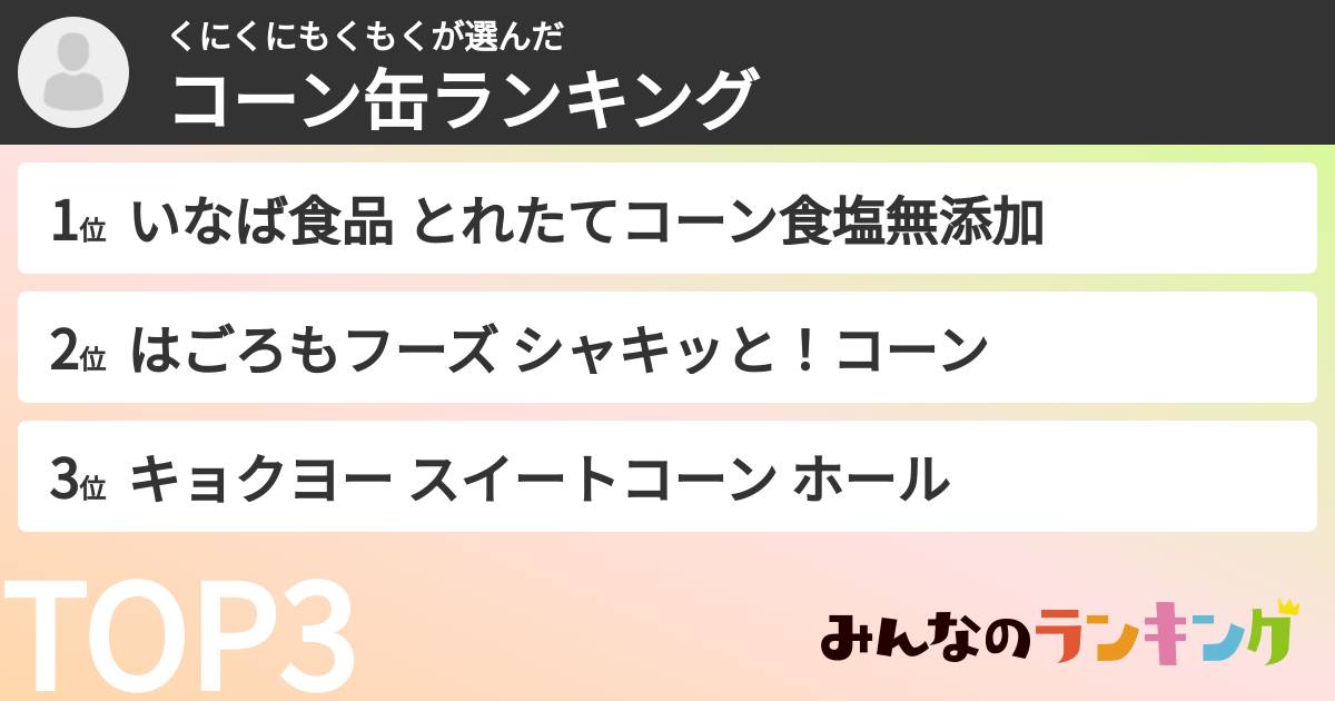 くにくにもくもくさんの「コーン缶ランキング」