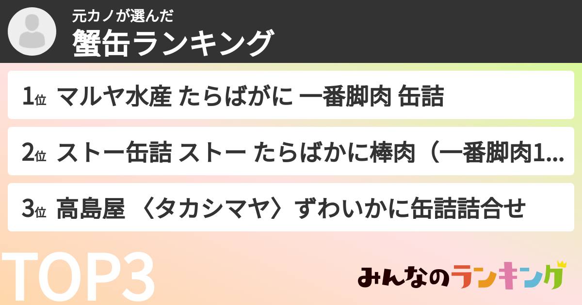 元カノさんの「蟹缶ランキング」