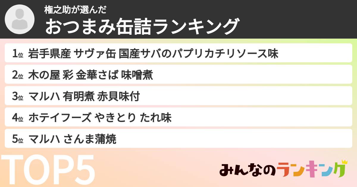 権之助さんの「おつまみ缶詰ランキング」