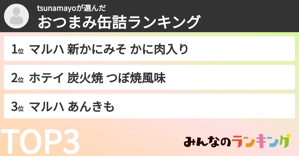 tsunamayoさんの「おつまみ缶詰ランキング」