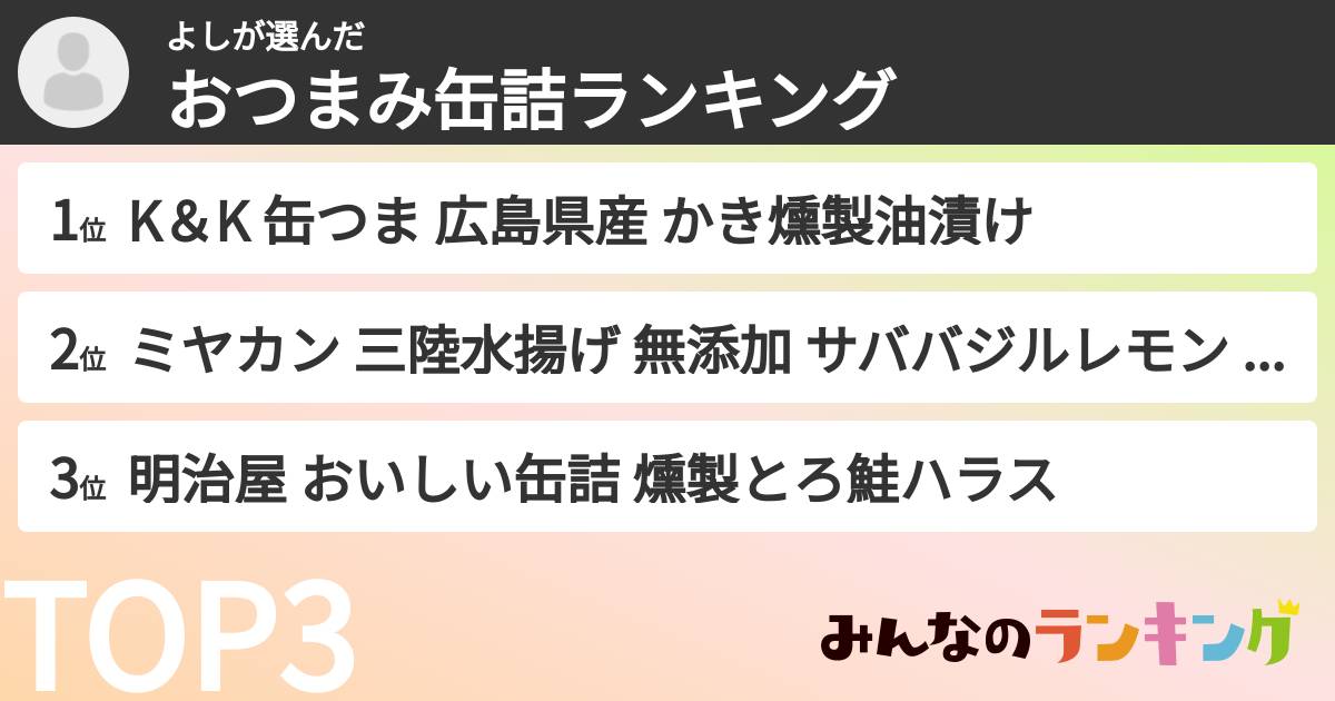 よしさんの「おつまみ缶詰ランキング」