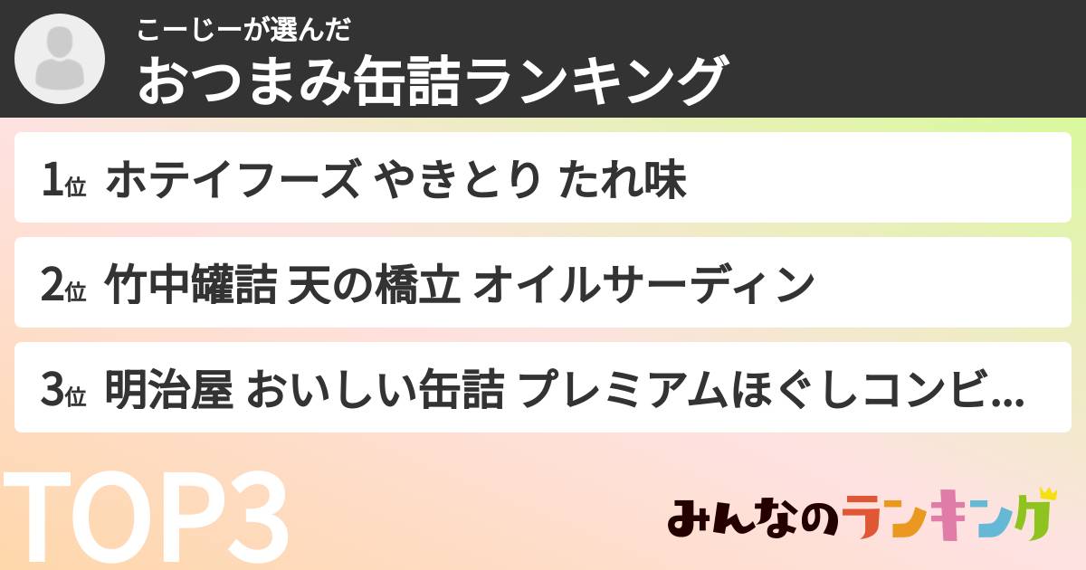 こーじーさんの「おつまみ缶詰ランキング」