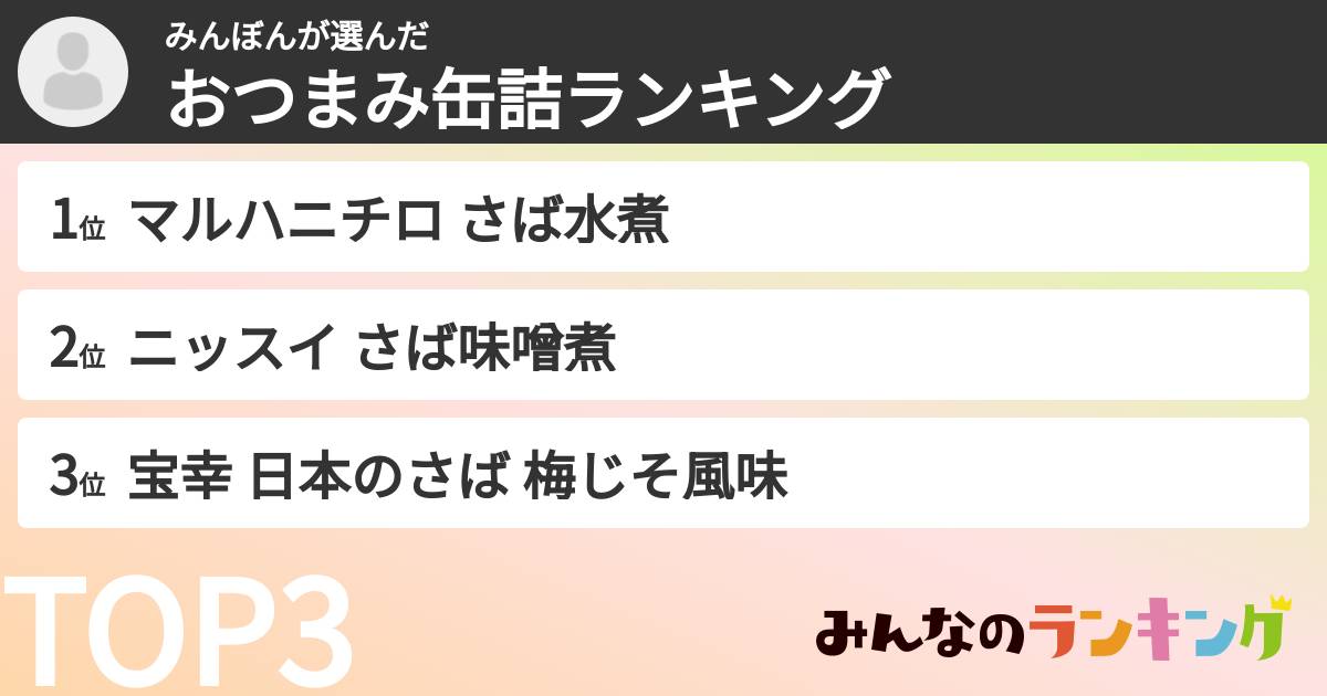 みんぼんさんの「おつまみ缶詰ランキング」