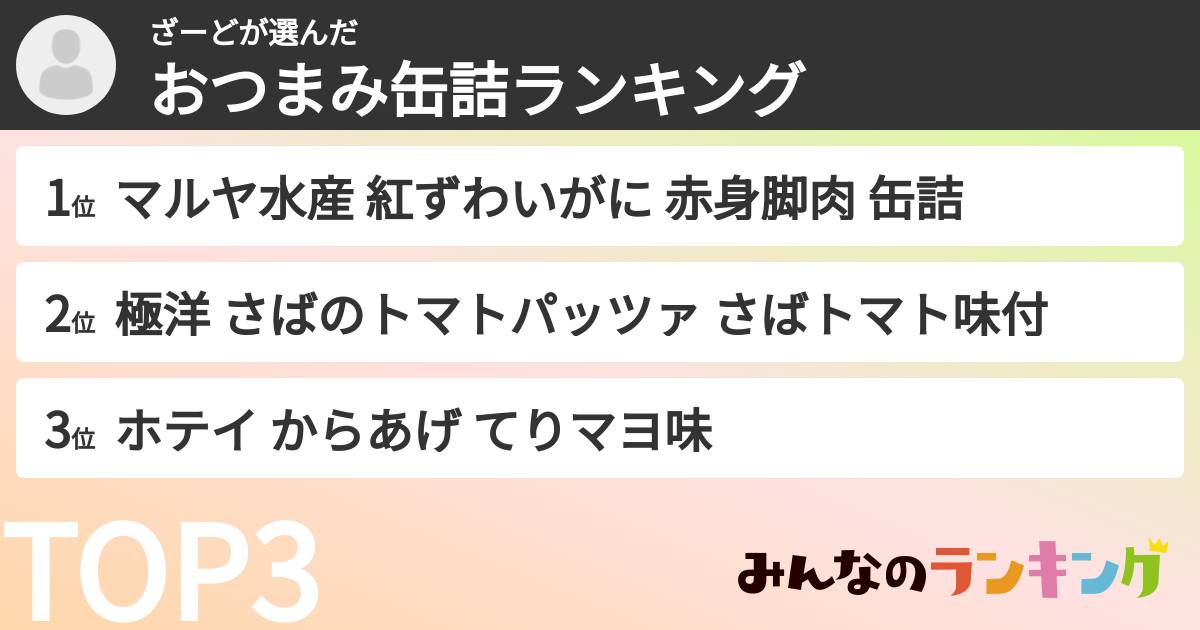 ざーどさんの「おつまみ缶詰ランキング」