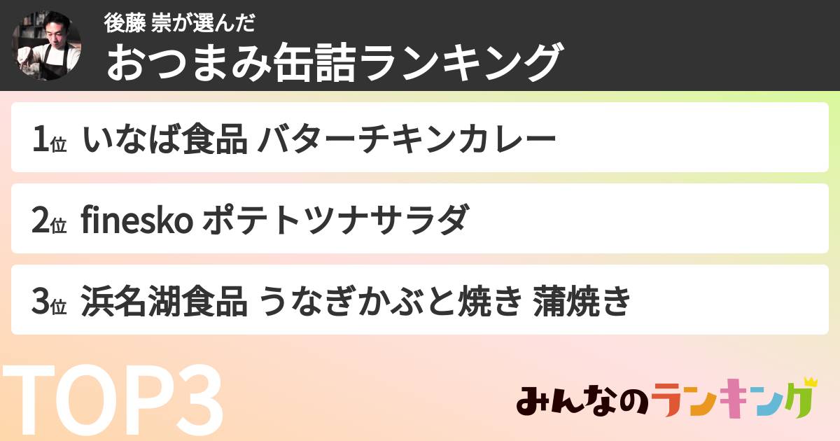 後藤 崇さんの「おつまみ缶詰ランキング」