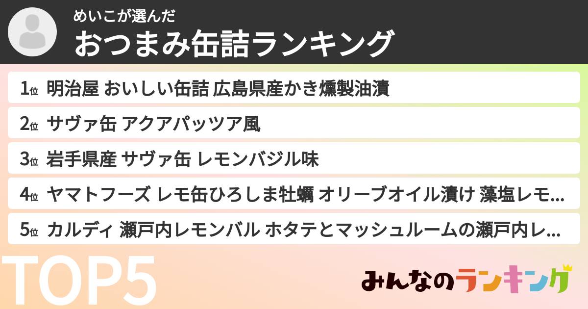 めいこさんの「おつまみ缶詰ランキング」