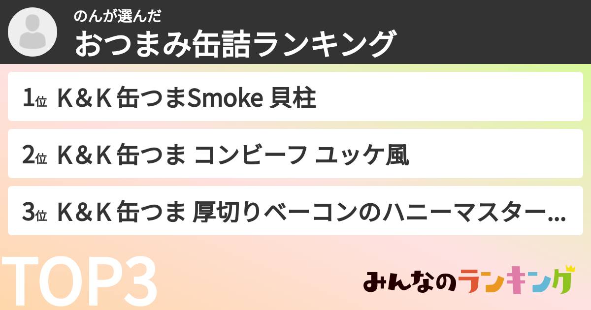 のんさんの「おつまみ缶詰ランキング」