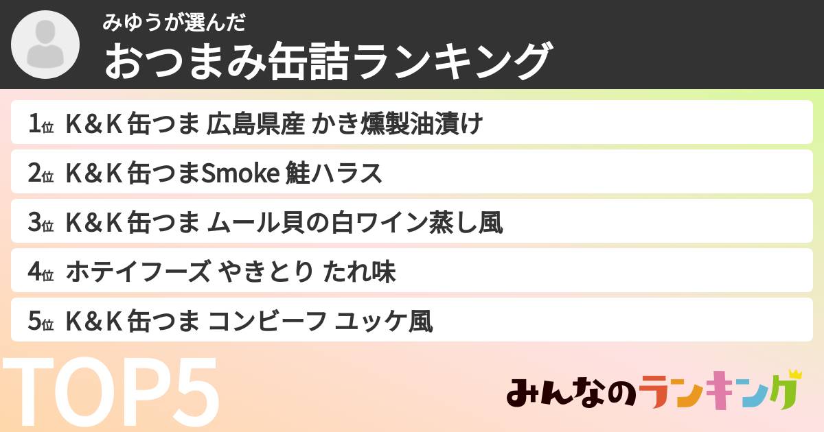 みゆうさんの「おつまみ缶詰ランキング」
