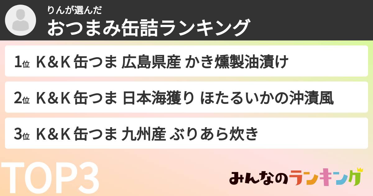 りんさんの「おつまみ缶詰ランキング」
