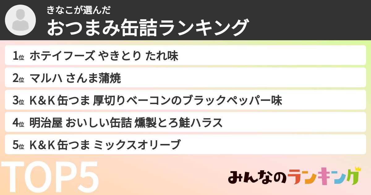 きなこさんの「おつまみ缶詰ランキング」