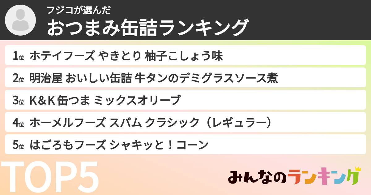 フジコさんの「おつまみ缶詰ランキング」