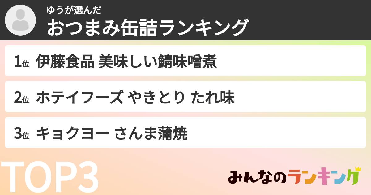 ゆうさんの「おつまみ缶詰ランキング」