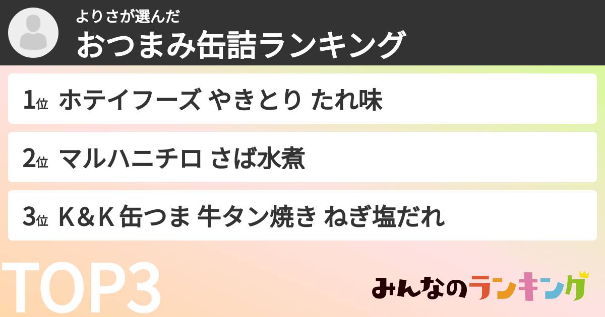 よりささんの「おつまみ缶詰ランキング」