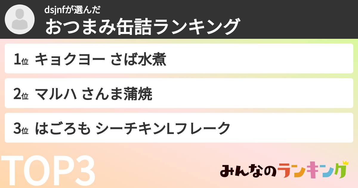 dsjnfさんの「おつまみ缶詰ランキング」