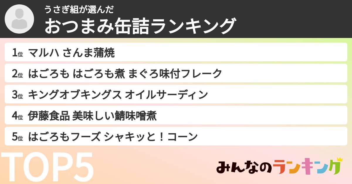 うさぎ組さんの「おつまみ缶詰ランキング」