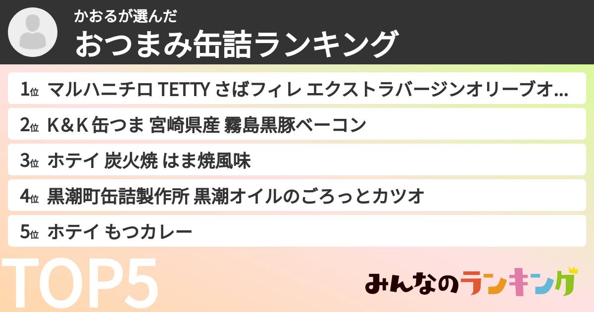かおるさんの「おつまみ缶詰ランキング」