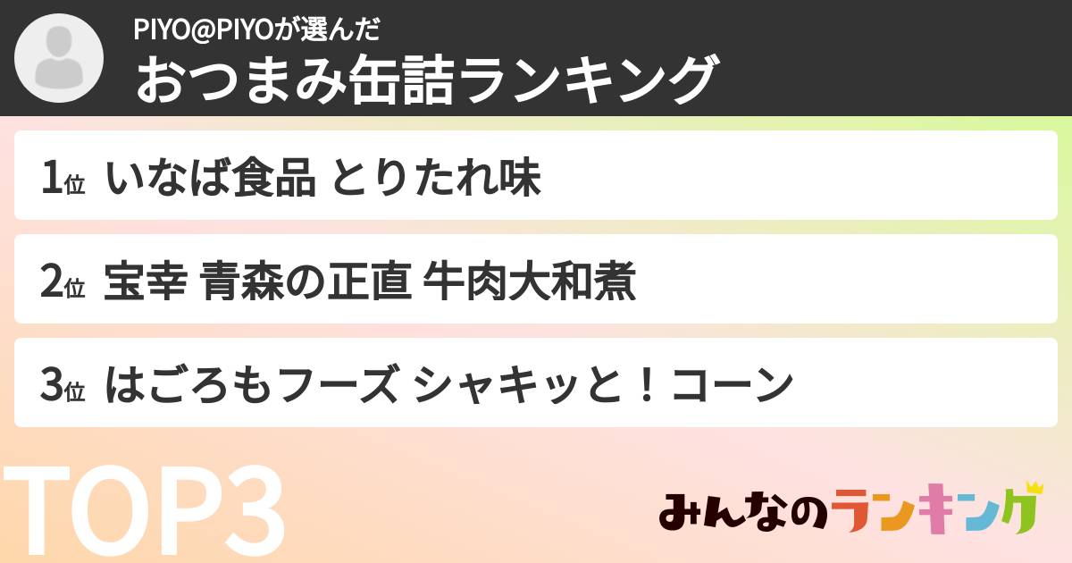 PIYO@PIYOさんの「おつまみ缶詰ランキング」