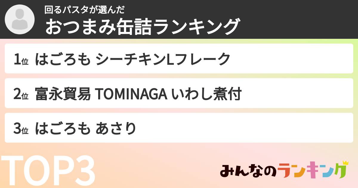 回るパスタさんの「おつまみ缶詰ランキング」