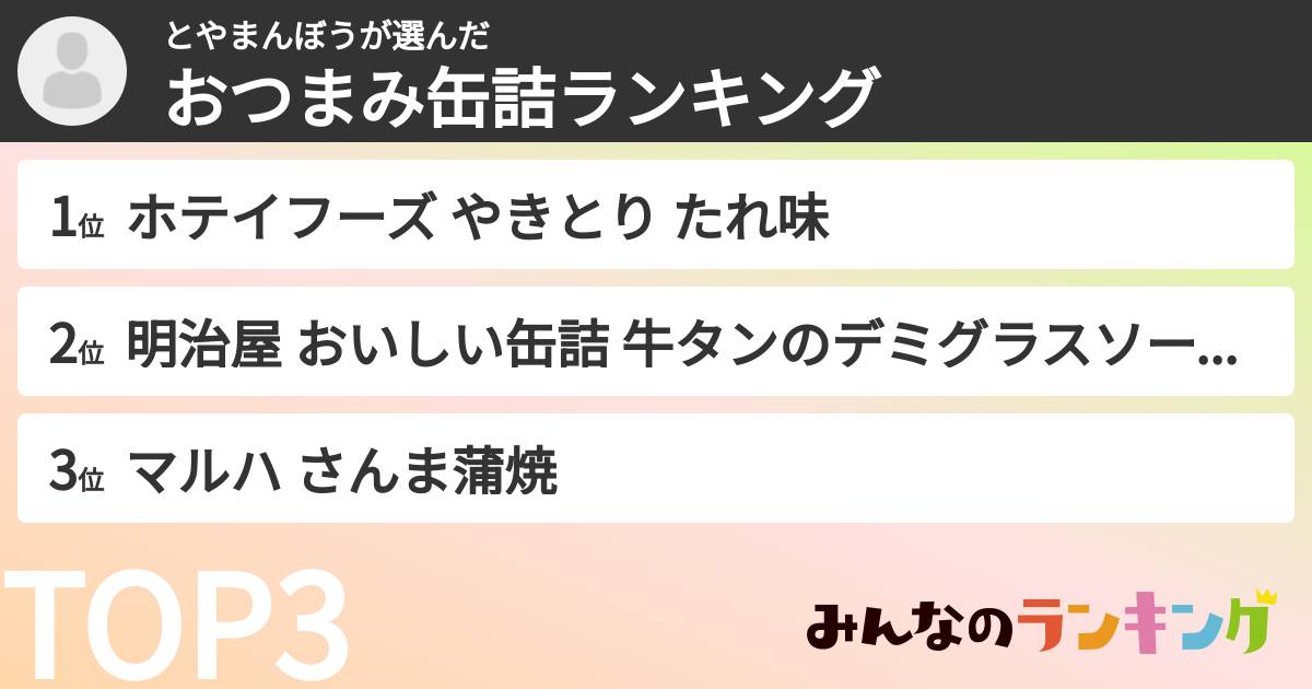 とやまんぼうさんの「おつまみ缶詰ランキング」