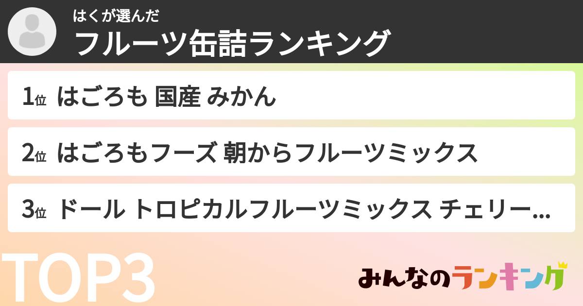 はくさんの「フルーツ缶詰ランキング」